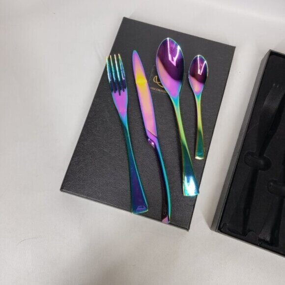 Iridescent Cutlery Four Piece Set in Box New Stainless Steel Rainbow - Picture 6 of 13